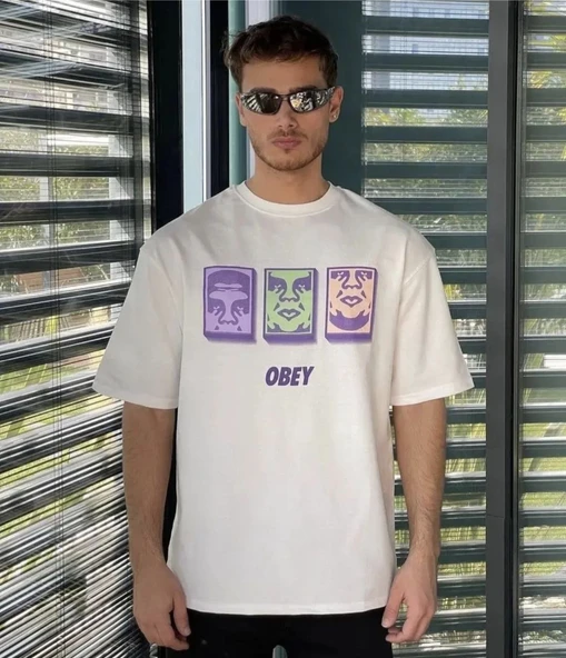 Erkek Kısa Kol Yazlık Tişört Bisiklet Yaka Baskılı Oversize T-Shirt - Beyaz ürün görseli 1