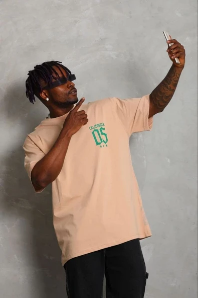 Erkek Baskılı T-Shirt Kısa Kol Bisiklet Yaka Regular Fit Tişört - Bej ürün görseli 1
