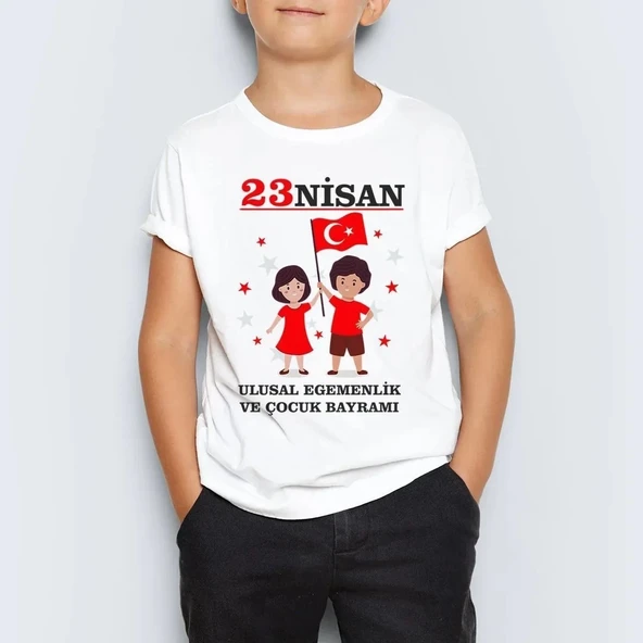 Unisex Çocuk Baskılı T-Shirt - Beyaz ürün görseli 1