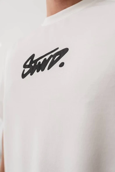 Erkek Tişört Yazlık Baskılı Oversize Kısa kol T-Shirt - Beyaz ürün görseli 1