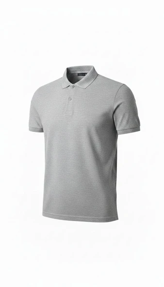 Erkek Polo Yaka Düğmeli Pike Kumaş Tişört Regular Fit Kısa Kol T-Shirt - Gri ürün görseli 1