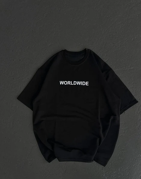 Kadın Baskılı T-Shirt Kısa Kol Bisiklet Yaka Oversize Rahat Kalıp Günlük Tişört   - Siyah ürün görseli 1