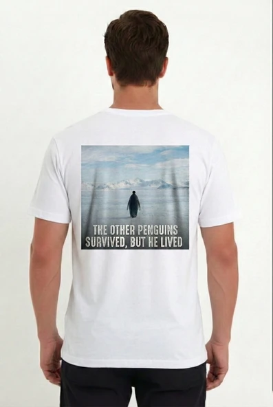 Erkek T-Shirt Penguen Baskılı Bisiklet Yaka Kısa kol yazlık Tişört - Beyaz ürün görseli 1