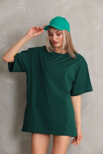Kadın Düz  Kısa kol Penye T-shirt- Yeşil ürün görseli 1