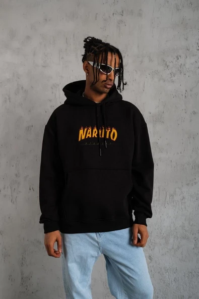 Erkek Baskılı Kapüşonlu 3 iplik pamuklu hoodie Sweatshirt - Siyah ürün görseli 1