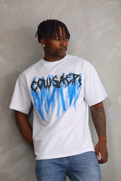 Erkek Baskılı T-Shirt Kısa Kol Bisiklet Yaka Rahat Kalıp Tişört - Beyaz ürün görseli 1