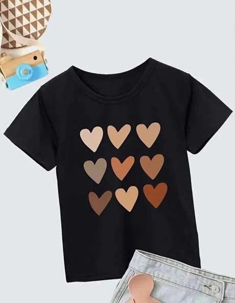 Kız Çocuk Bisiklet Yaka Baskılı T-Shirt - Siyah ürün görseli 1