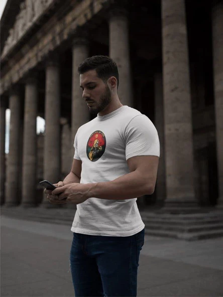 Erkek Kısa Kol Yazlık Tişört Bisiklet Yaka Baskılı Oversize T-Shirt - Beyaz ürün görseli 1