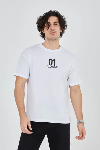 Erkek Baskılı T-Shirt Kısa Kol Bisiklet Yaka Regular Fit Rahat Kalıp Günlük Tişört - Beyaz ürün görseli 1