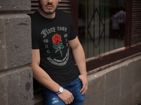 Erkek Tişort Bisiklet Yaka Baskılı Kısa kol T-Shirt - Siyah ürün görseli 1