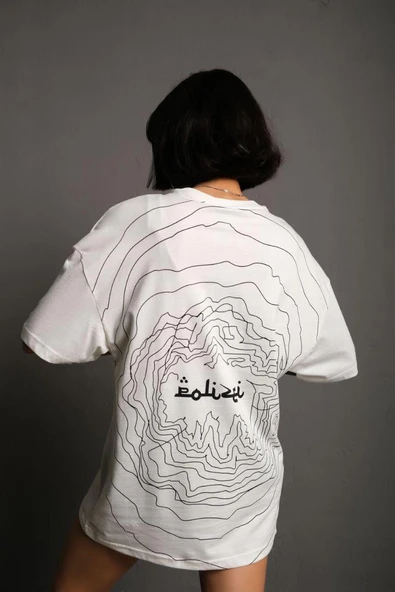 Kadın Bisiklet Yakalı Sırt Baskılı  Kısa kol Oversize T-Shirt - Beyaz ürün görseli 1