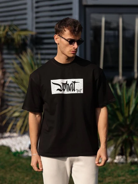 Erkek Kısa Kol Yazlık Tişört Bisiklet Yaka Baskılı Oversize T-Shirt - Siyah ürün görseli 1