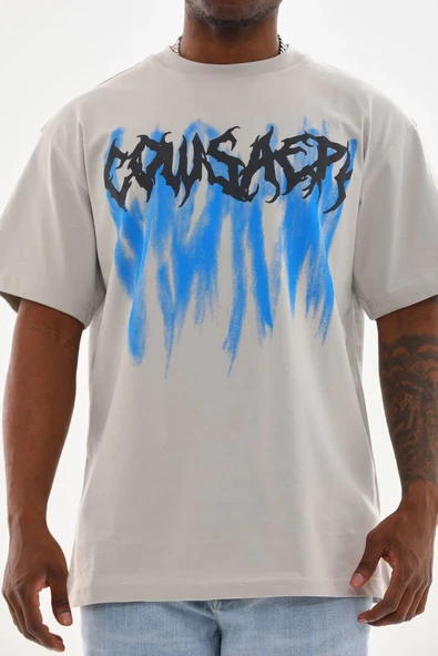 Erkek Baskılı T-Shirt Kısa Kol Bisiklet Yaka Rahat Kalıp Tişört - Gri ürün görseli 1