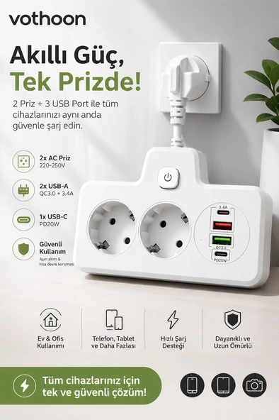 Bkl-502 Akım Korumalı 2li Priz 2 Usb Ve 2 Type-c Çıkış 4000w Hızlı Şarj Duvar Tipi Dokunmatik Led Aydınlatmalı ürün görseli 1