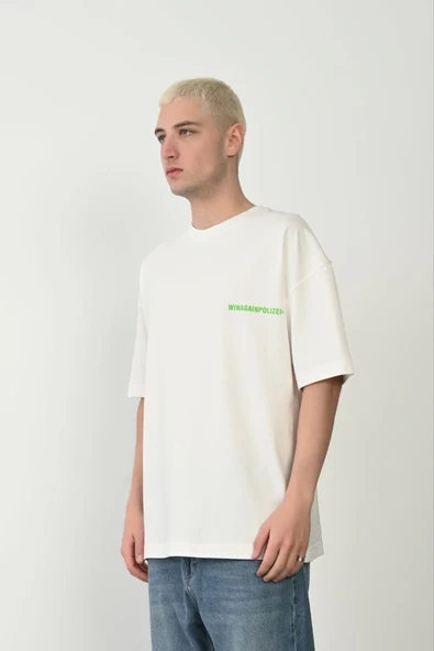 Erkek Baskılı T-Shirt Kısa Kol Bisiklet Yaka Rahat Kalıp Tişört - Beyaz ürün görseli 1