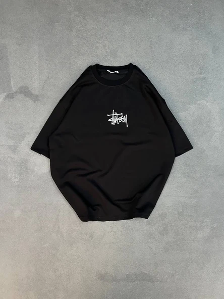 kadın Bisiklet Yaka Baskılı Oversize  Kısa kol T-Shirt - Siyah ürün görseli 1