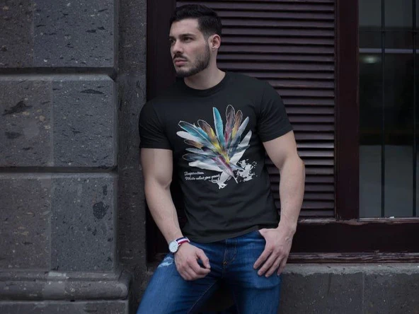 ERKEK Bisiklet Yaka Baskılı Kısa kol T-Shirt - Siyah ürün görseli 1