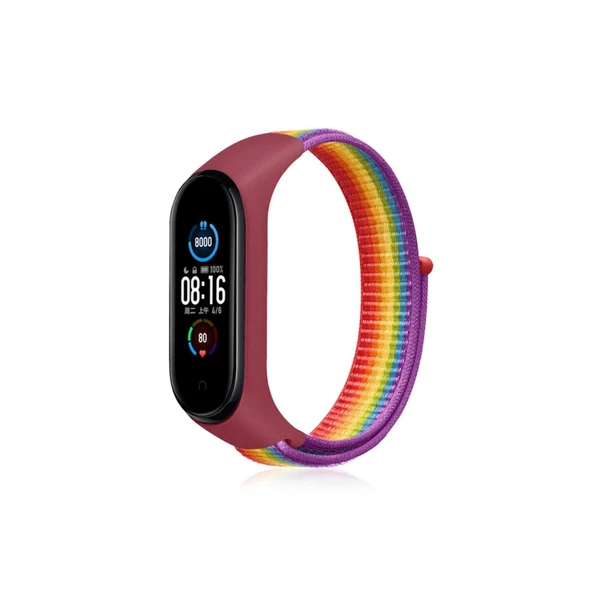 Xiaomi Mi Band 4 Hasırlı Cırtcırtlı Kordon - Gökkuşağı ürün görseli 1