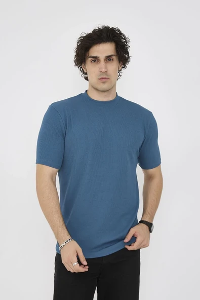 ERKEK Yazlık Tişört Bisiklet Yaka T-Shirt- Turkuaz ürün görseli 1