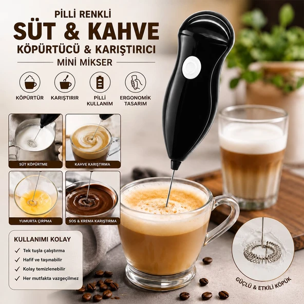 Pilli Süt ve Kahve Köpürtücü Mini Mikser - Yumurta Çırpıcı Sos ve Krema Karıştırıcı ürün görseli 1