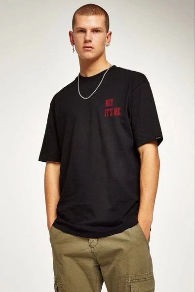 Erkek Baskılı T-Shirt Kısa Kol Bisiklet Yaka Regular Fit Rahat Kalıp Tişört - Siyah ürün görseli 1