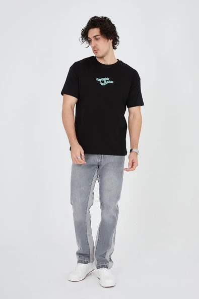 Erkek Baskılı T-Shirt Kısa Kol Bisiklet Yaka Regular Fit Rahat Kalıp Günlük Tişört - Siyah ürün görseli 1