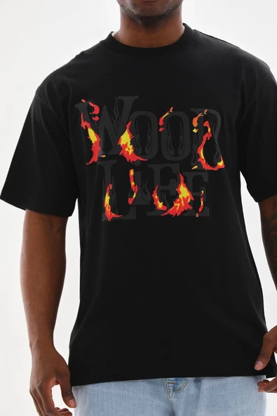Erkek Baskılı T-Shirt Kısa Kol Bisiklet Yaka Rahat Kalıp Tişört - Siyah ürün görseli 1