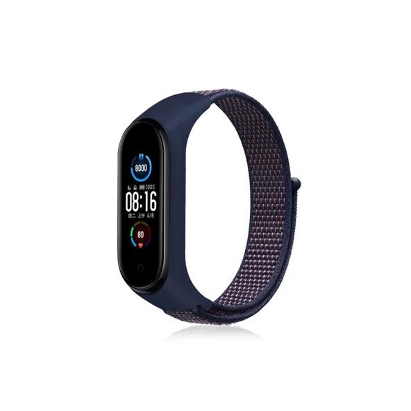 Xiaomi Mi Band 4 Hasırlı Cırtcırtlı Kordon - Lacivert-mor ürün görseli 1