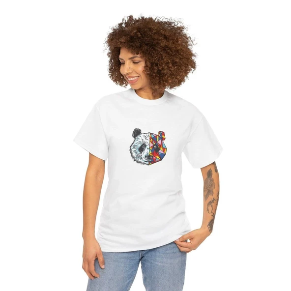 Kadın Bisiklet Yaka Baskılı  Kısa kol T-Shirt - Beyaz ürün görseli 1