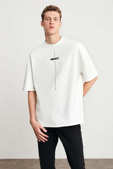 Erkek Baskılı T-Shirt Kısa Kol Bisiklet Yaka Regular Fit Rahat Kalıp Tişört - Beyaz ürün görseli 1