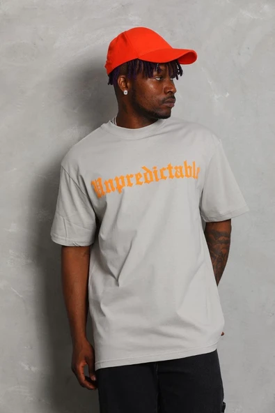 Erkek Baskılı Tişört Kısa Kol Bisiklet Yaka Oversize T-Shirt - Gri ürün görseli 1