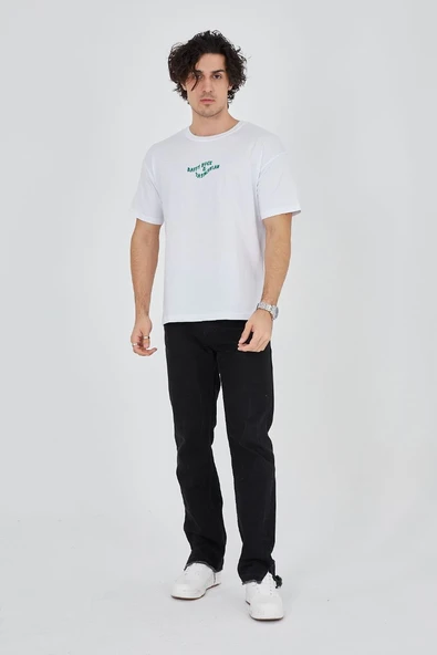 Erkek Baskılı T-Shirt Kısa Kol Bisiklet Yaka Regular Fit Rahat Kalıp Günlük Tişört - Beyaz ürün görseli 1