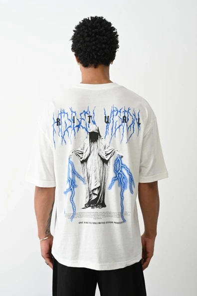 Erkek Kısa Kol Yazlık Tişört Bisiklet Yaka Baskılı Oversize T-Shirt -  Beyaz ürün görseli 1