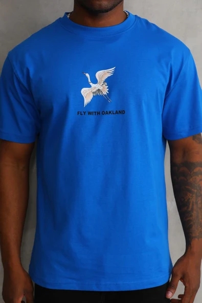 Erkek Baskılı T-Shirt Kısa Kol Bisiklet Yaka Rahat Kalıp Tişört - Mavi ürün görseli 1