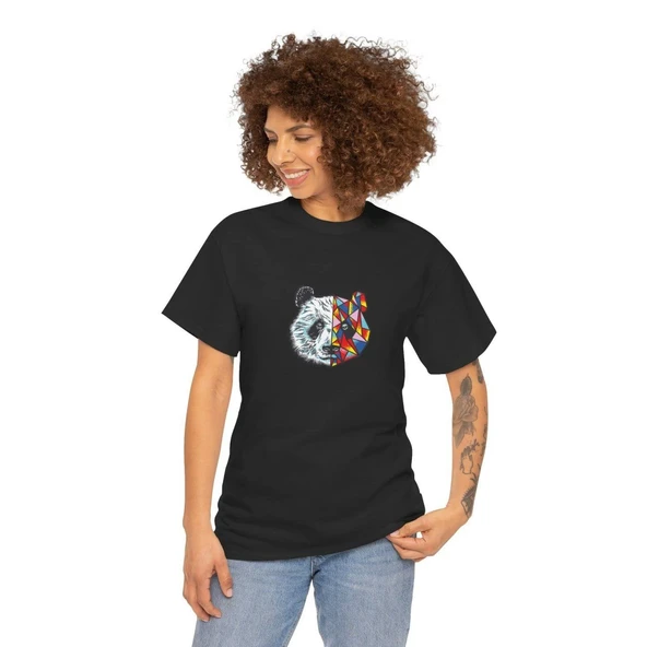 Kadın Bisiklet Yaka Baskılı Kısa kol  T-Shirt - Siyah ürün görseli 1