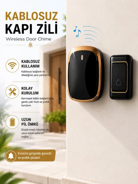 Winnboss WN-3001 Şık Tasarım Wireless Kablosuz Kapı Zili Pilli- 100MT Menzil ürün görseli 1