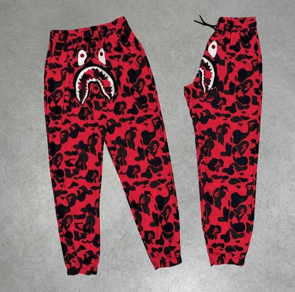Erkek Pubg Bape x Shark Eşofman Altı - Kırmızı ürün görseli 1
