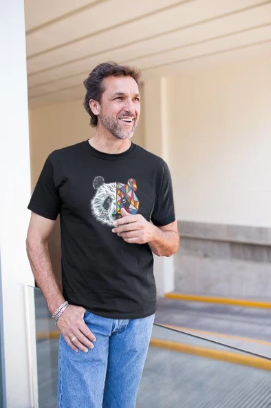 Erkek Kısa Kol Yazlık Tişört Bisiklet Yaka Baskılı Oversize T-Shirt - Siyah ürün görseli 1
