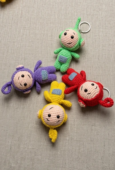 Örgü Teletabiler Anahtarlık - Sevimli Amigurumi Çanta Aksesuarı ve Hediye ürün görseli 1