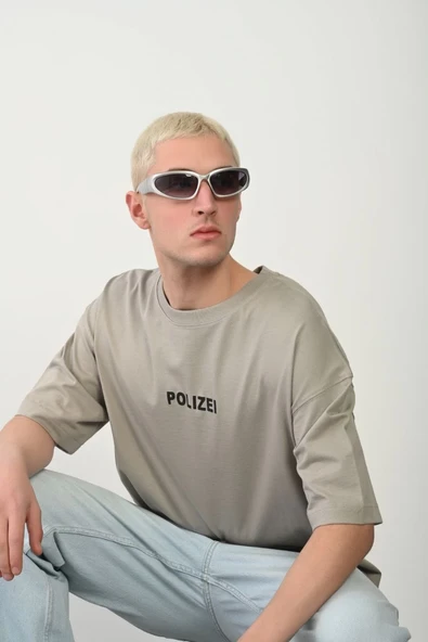 Erkek Baskılı T-Shirt Kısa Kol Bisiklet Yaka Rahat Kalıp Tişört - Boyalı Gri ürün görseli 1