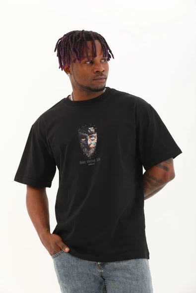 Erkek Baskılı T-Shirt Kısa Kol Bisiklet Yaka Regular Fit Rahat Kalıp Günlük Tişört - Siyah ürün görseli 1