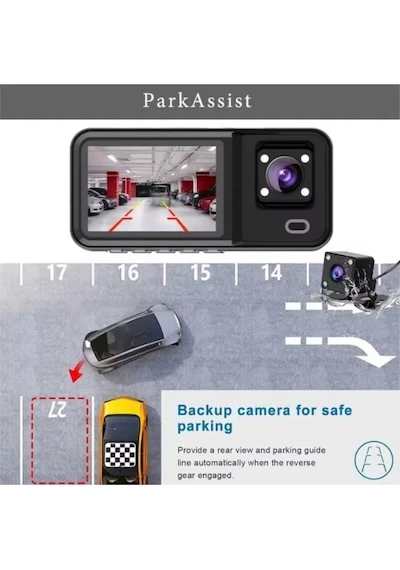 32GB Uyumlu 3 Kameralı Araç İçi Güvenlik Kamerası 1080p Kayıtlı Gece Görüşlü G Sensörlü ürün görseli 1