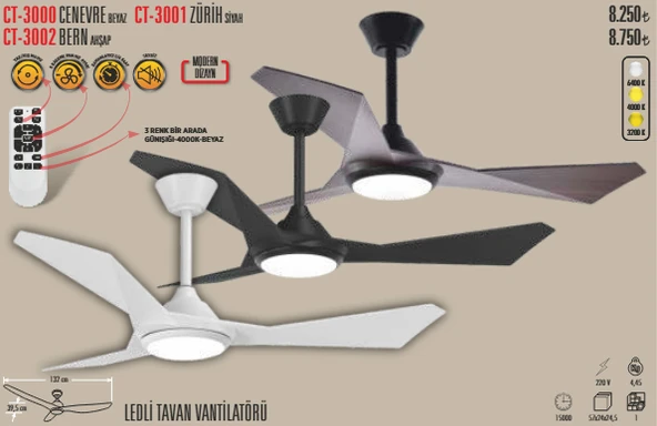 CT-3000 LEDLİ TAVAN VANTİLATÖRÜ ürün görseli 1