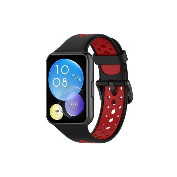 Huawei Watch Fit 2 Spor Delikli Kordon - Siyah-kırmızı ürün görseli 1