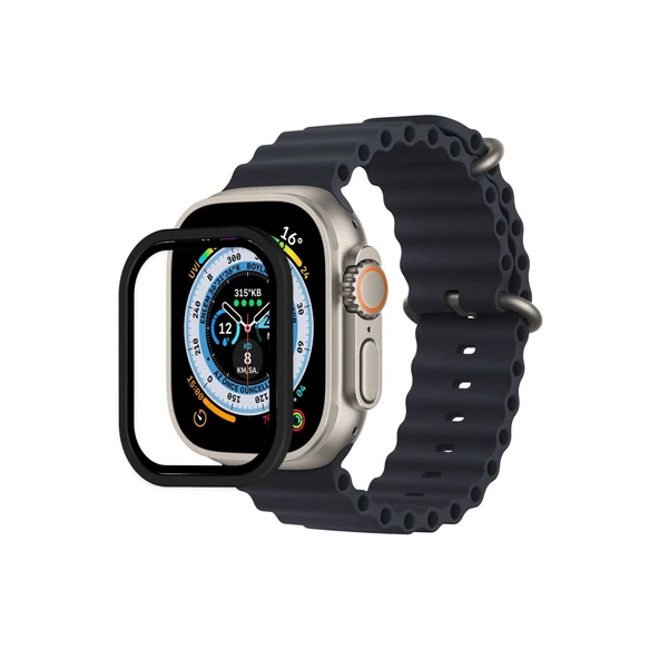 Watch Ultra 49mm Alüminyum Kasa Cam Ekran Koruyucu - Siyah ürün görseli 1