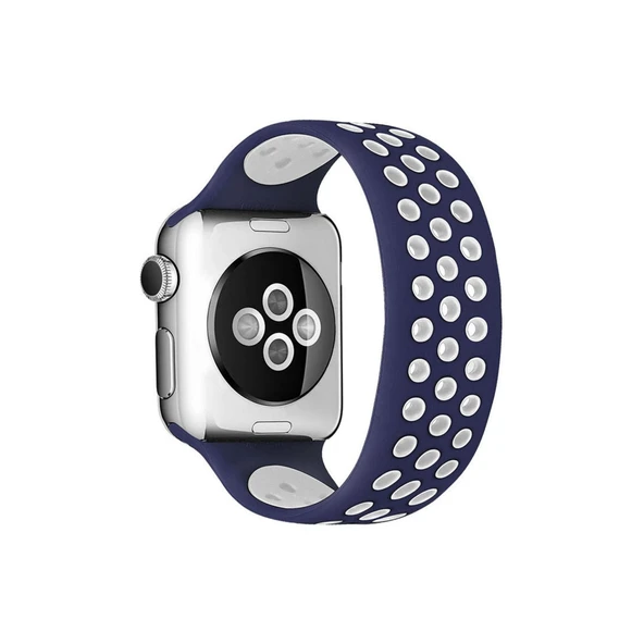 Watch 38mm Ayarlı Delikli Silikon Kordon - Lacivert-beyaz ürün görseli 1