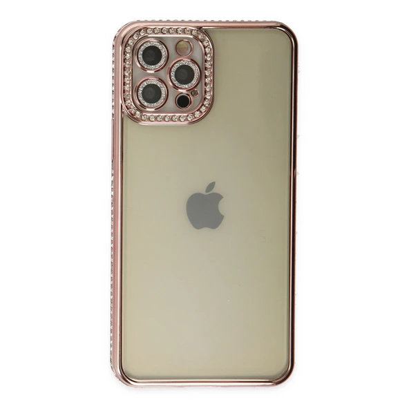 İphone 12 Pro Kılıf Joke Taşlı Silikon - Pembe - Resim 2