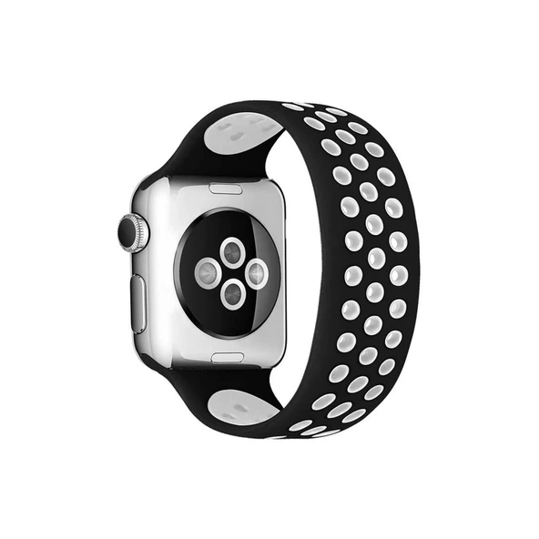 Watch 38mm Ayarlı Delikli Silikon Kordon - Siyah-beyaz ürün görseli 1