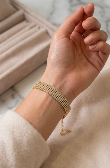 5 SIRA SU YOLU GOLD ÇELİK BİLEKLİK ürün görseli 1