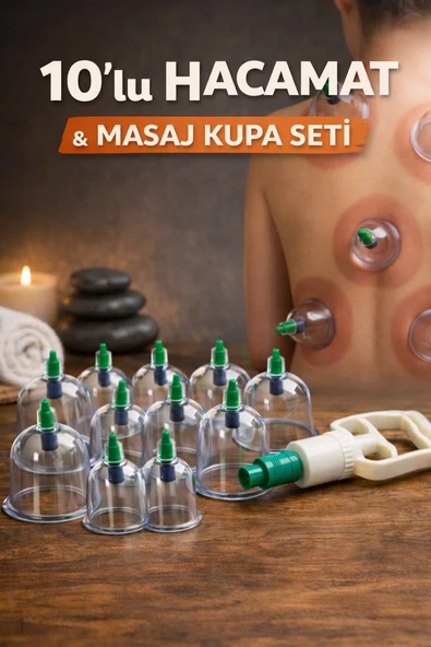 Jasper 10'lu Hacamat Seti, Vakumlu Masaj Kupası Ve Hacamat Vakum Pompası ürün görseli 1